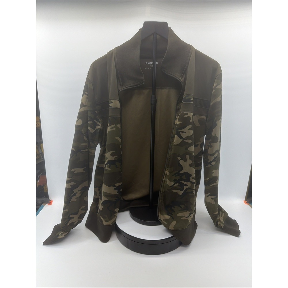 Express Mens L  Jacket Full Zip Camo Army Hunting Long‎ Sleeve Green Multi